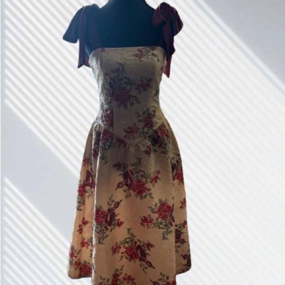 Francesca's Collections Floral Midi Dress with Bow Straps
